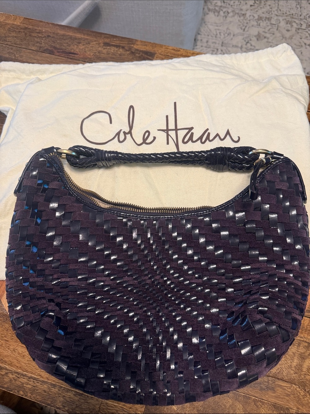 Cole Haan Genevieve Woven Leather & Suede Shoulder Hobo in Deep Plum
